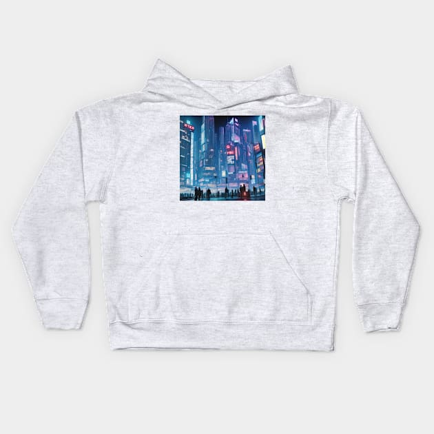 futuristic style city Kids Hoodie by Vermillionwolf